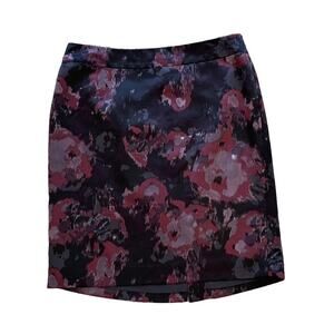 Ann Taylor Black Purple Pink Watercolor Abstract Floral Print Pencil Skirt 12